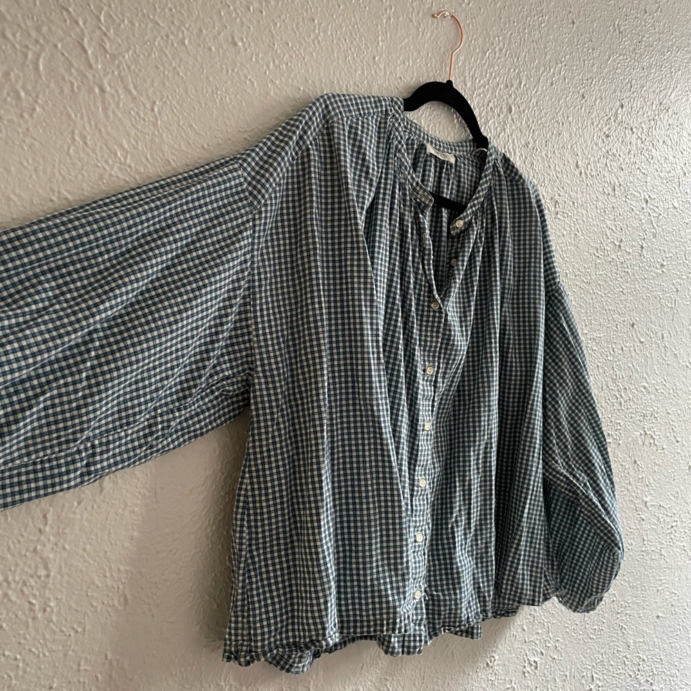 Doen Jane Blouse blue plaid size Large Rudy Jude